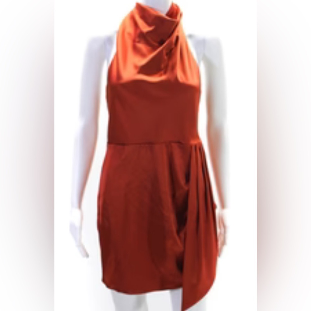 House of Harlow Satin Halter Back Sleeveless Mini Dress Burnt Orange Size 12 EUC